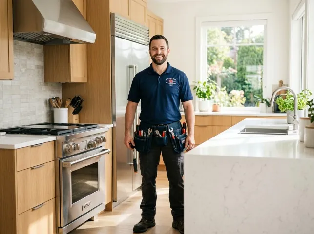 Appliance Repair Hero technician in a Blanch, NC kitchen after an appliance repair