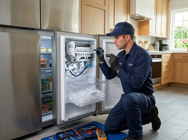 Appliance Repair Hero technician repairing a refrigerator ice maker in Blanch, NC